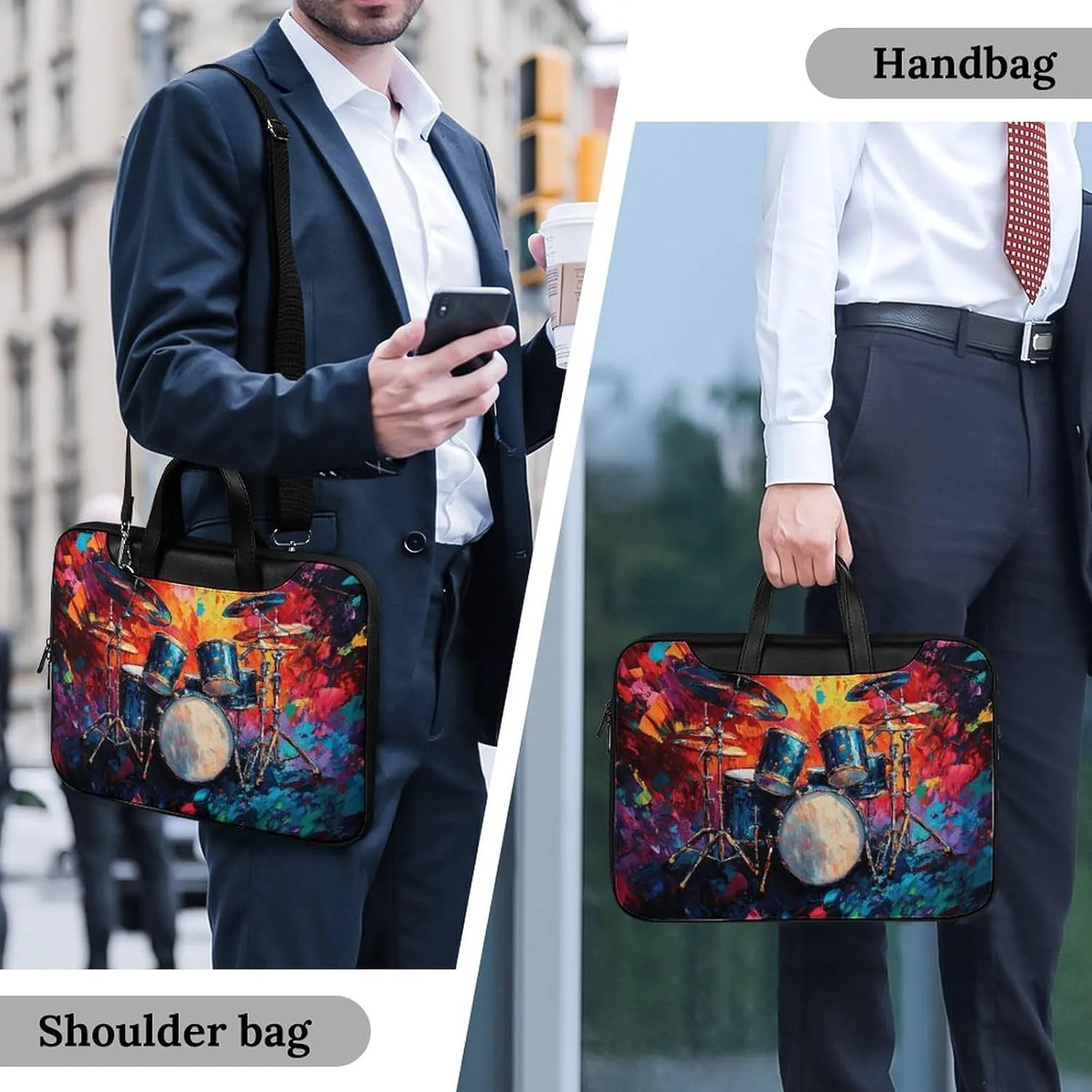 Colorful Drum Musical Instruments Leather Bag Laptop Case Slim Water Resistant Computer Bags with Handle Briefcase for Work