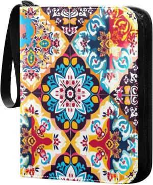 Colorful Geometric Pattern Card Binder 4-Pocket, 400 Pockets Card Holder with 50 Removable Sleeves and Zipper for Games Baseball Football Sports Card