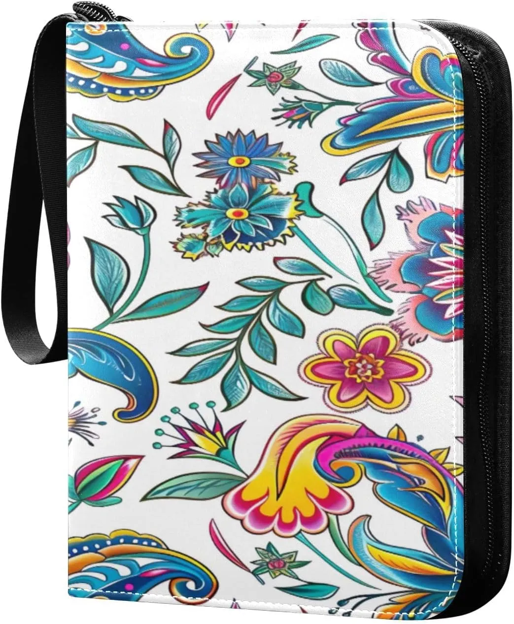 Colorful Paisley Pattern Card Binder 4-Pocket, 400 Pockets Trading Cards Holder Games Card Albums Storage Organizer Case for Football, Baseball Cards