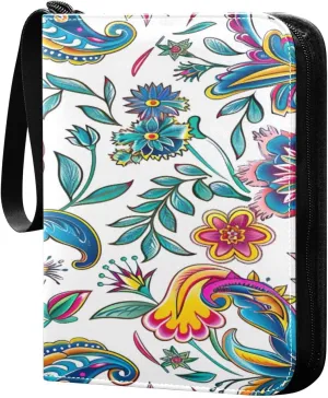 Colorful Paisley Pattern Card Binder 4-Pocket, 400 Pockets Trading Cards Holder Games Card Albums Storage Organizer Case for Football, Baseball Cards