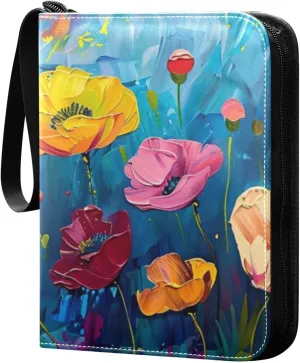 Colorful Poppies Card Binder, 400 Pockets Card Holder with 50 Sleeves, Sturdy Card Holder Folders for Game Cards & Sports Cards