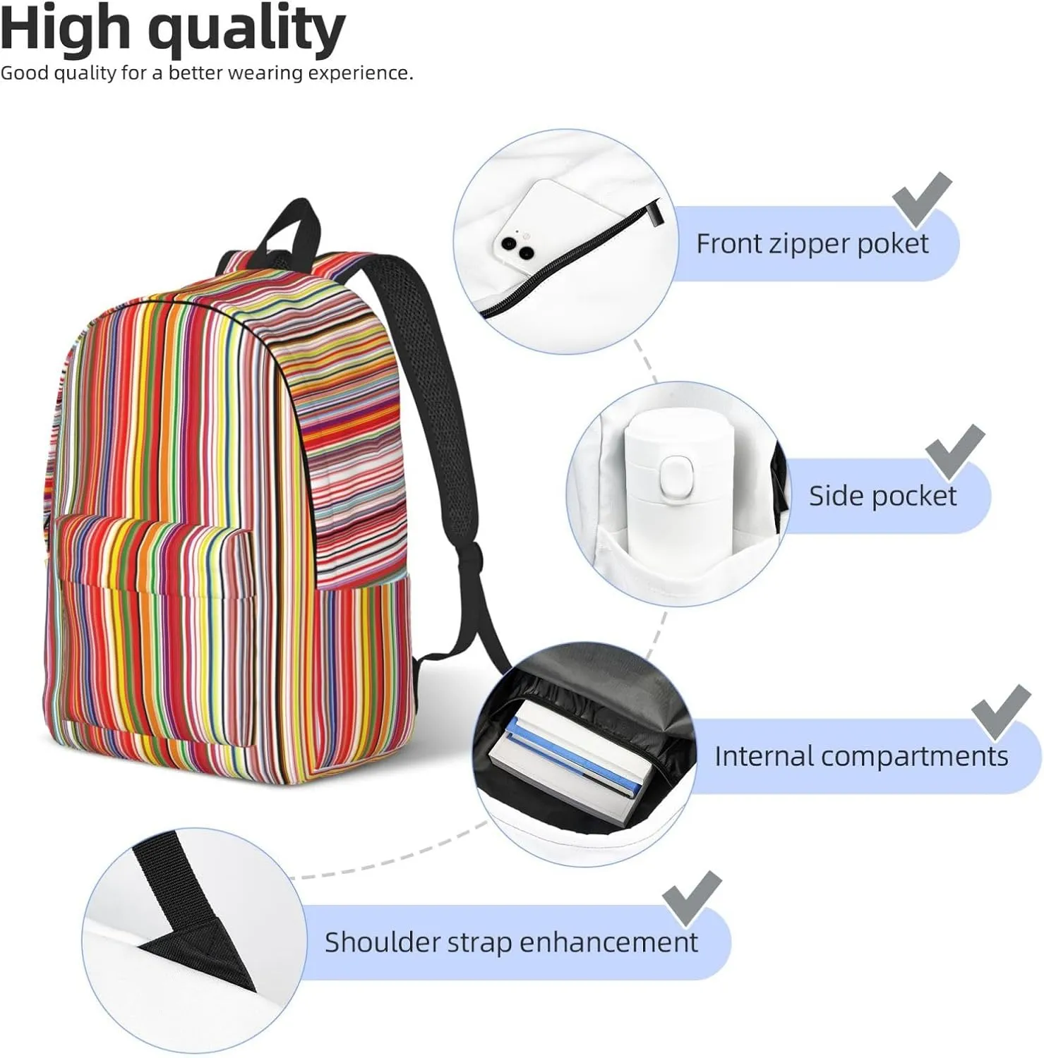 Colorful Stripes. print Duffel Bag, Lightweight Duffel Bag, Casual Backpack, 17.7 x 6.3 x 12.2 inches