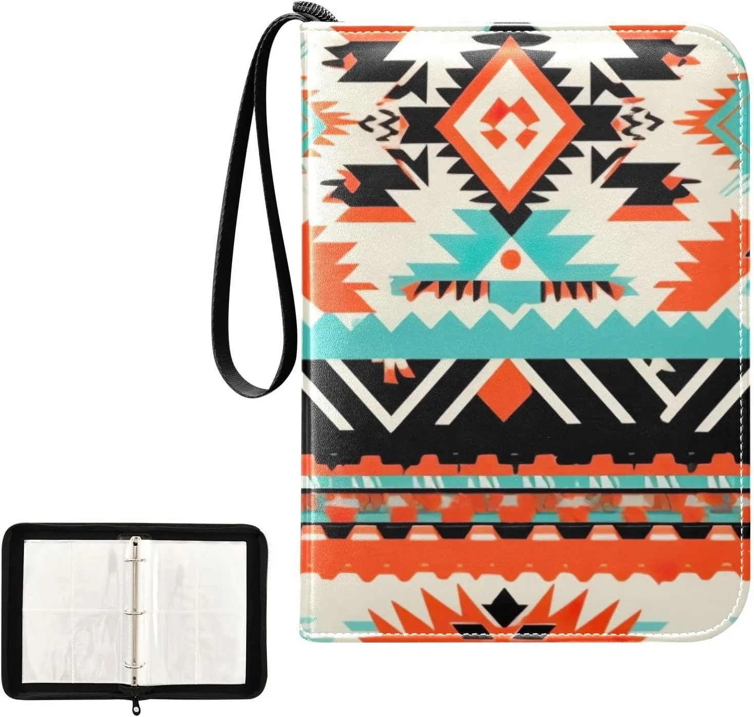Colorful Tribal Art Card Binder 4-Pocket, 400 Pockets Trading Cards Holder Games Card Albums Storage Organizer Case for Football, Baseball Cards