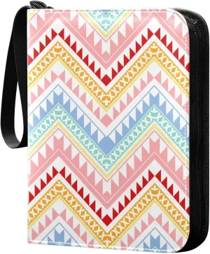 Colorful Vintage Ethnic Card Collector Holder for Collectible Boys Girls Game Sports Cards MTG TCG, 4 Pockets Trading Card Folder Zip Card Binder