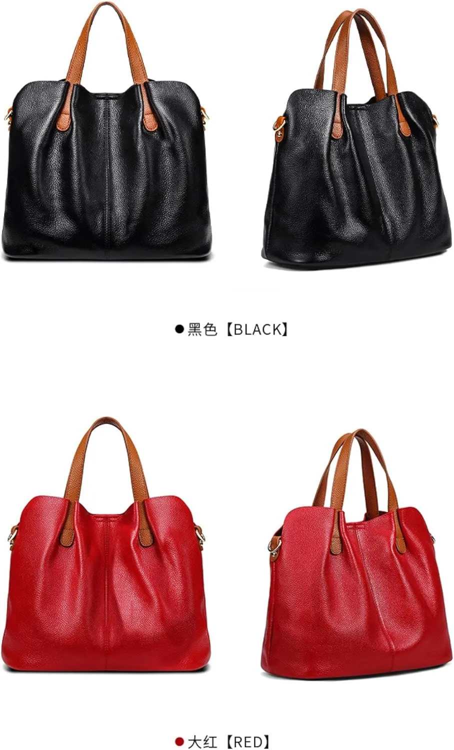 Commuter Top Layer Cowhide Contrast Women's Leather Large-Capacity Crossbody Tote