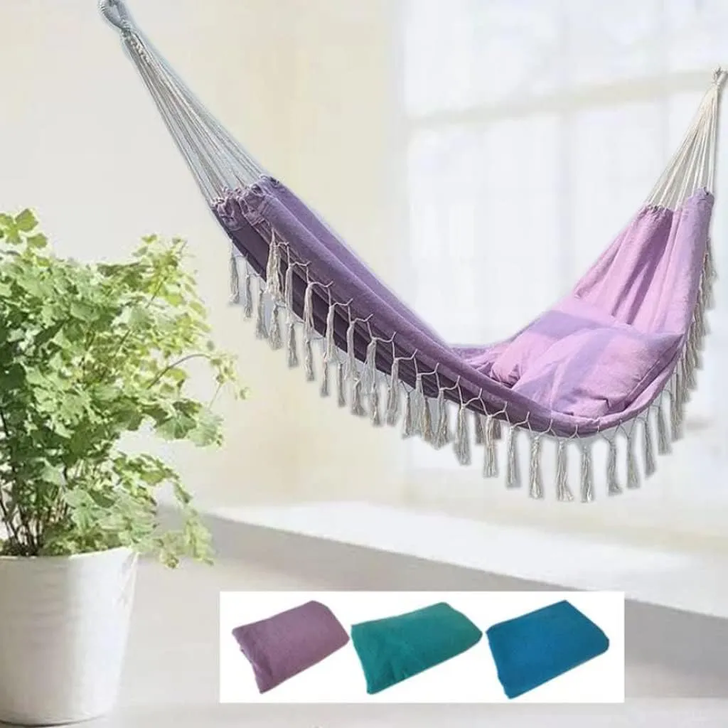 Contrast Tassel Hammock, Double Canvas Swing, Outdoor Products, Children's Camping (Color : Green)
