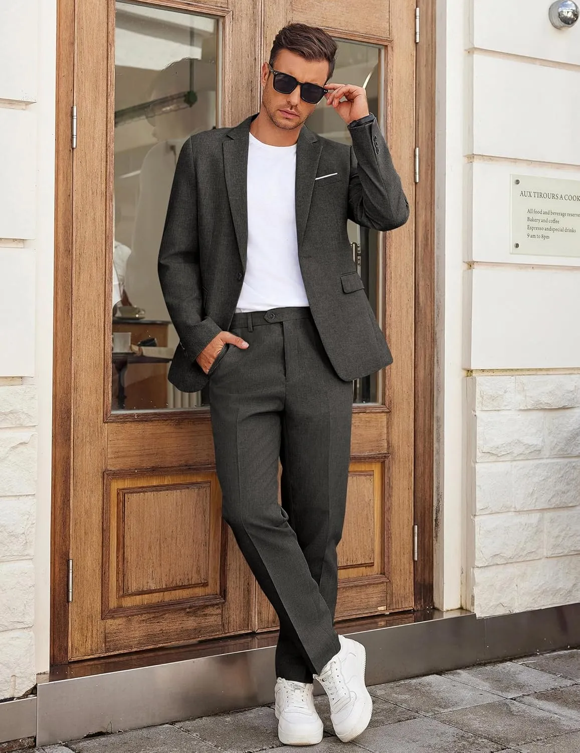 COOFANDY Men Suits Classic Fit 2 Piece Suit Set One Button Casual Blazer Wedding Bussiness Suit Separates