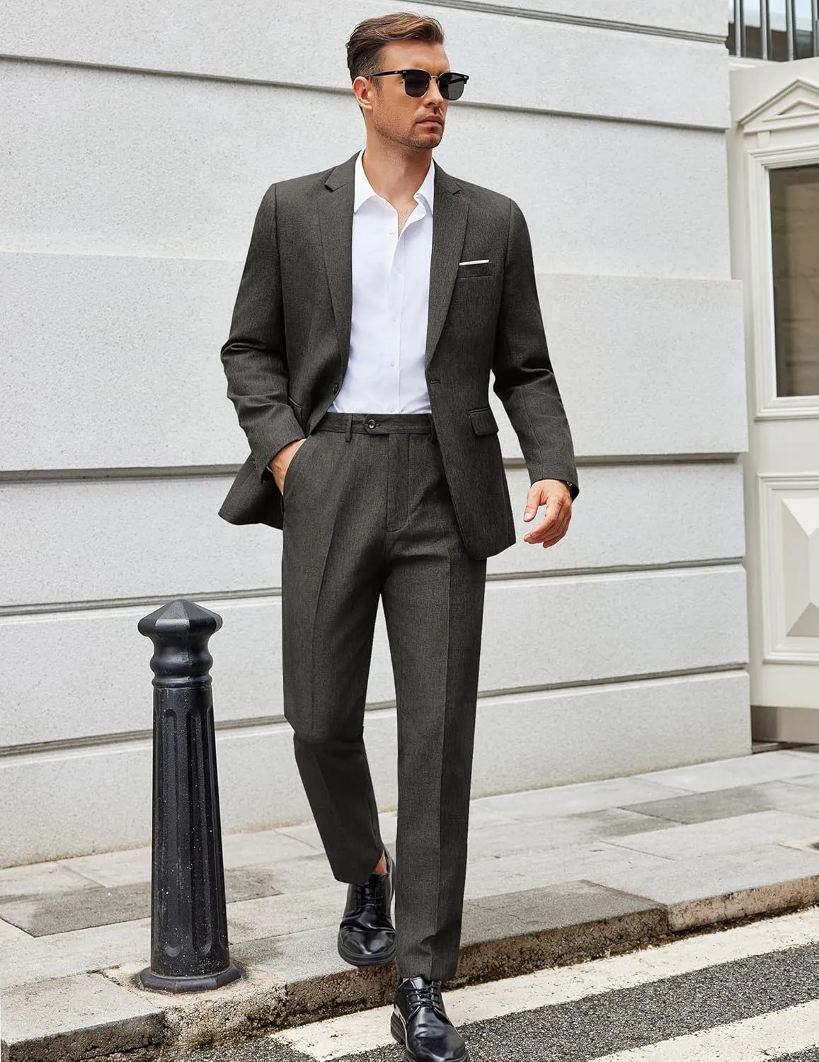 COOFANDY Men Suits Classic Fit 2 Piece Suit Set One Button Casual Blazer Wedding Bussiness Suit Separates