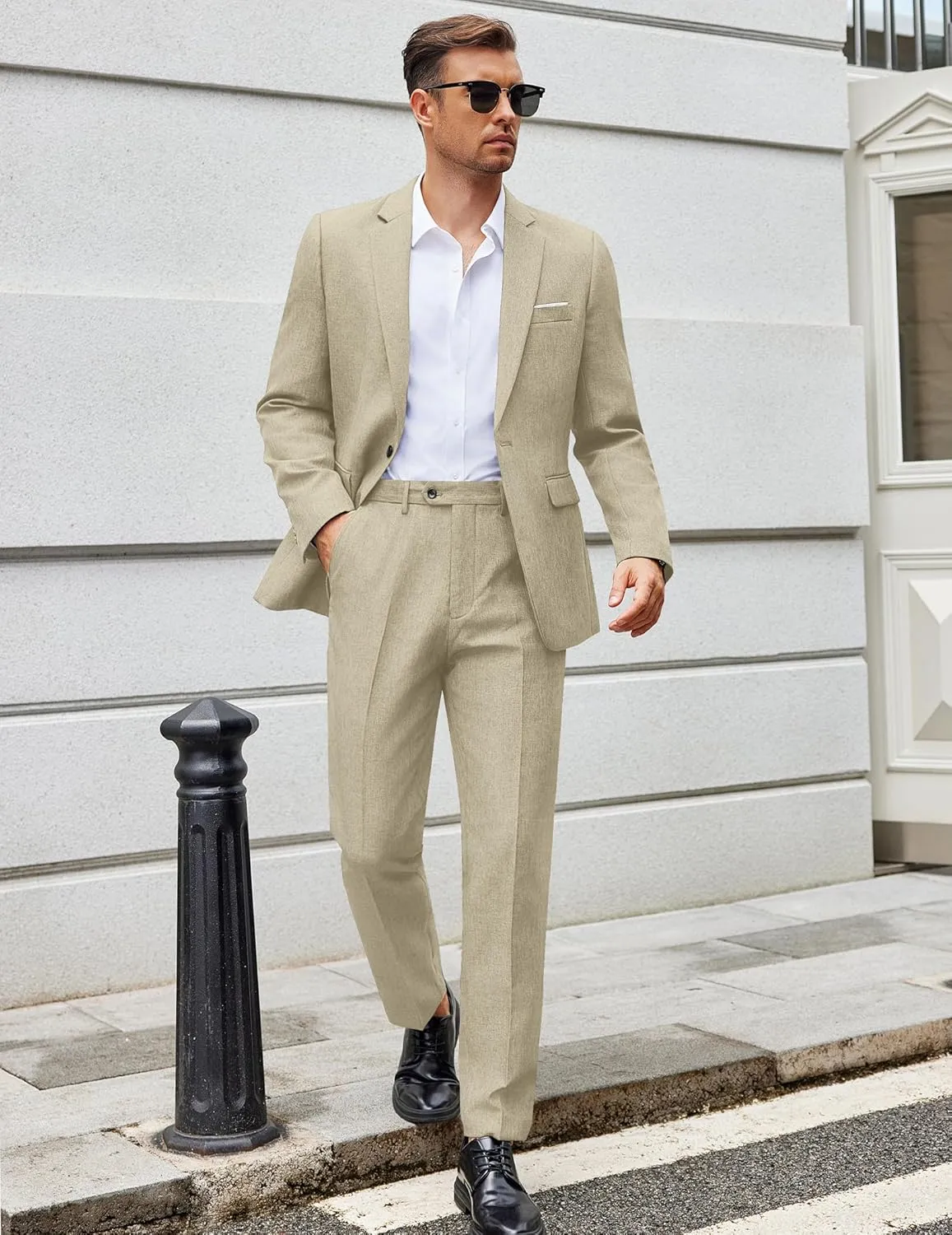 COOFANDY Men Suits Classic Fit 2 Piece Suit Set One Button Casual Blazer Wedding Bussiness Suit Separates