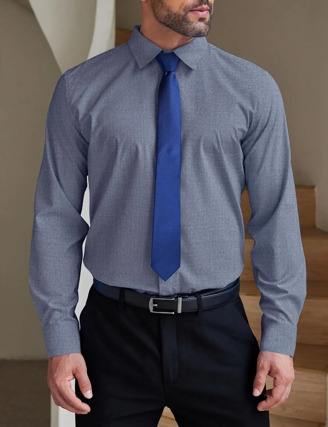 COOFANDY Men's Formal Dress Shirt Hidden Button Front Wrinkle Free Shirt Regular Fit Stretch Business Casual Shirts