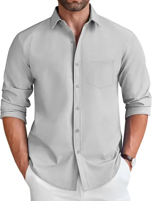 COOFANDY Men's Long Sleeve Button Down Shirt Wrinkle Free Untucked Dress Shirt Casual Denim Shirt