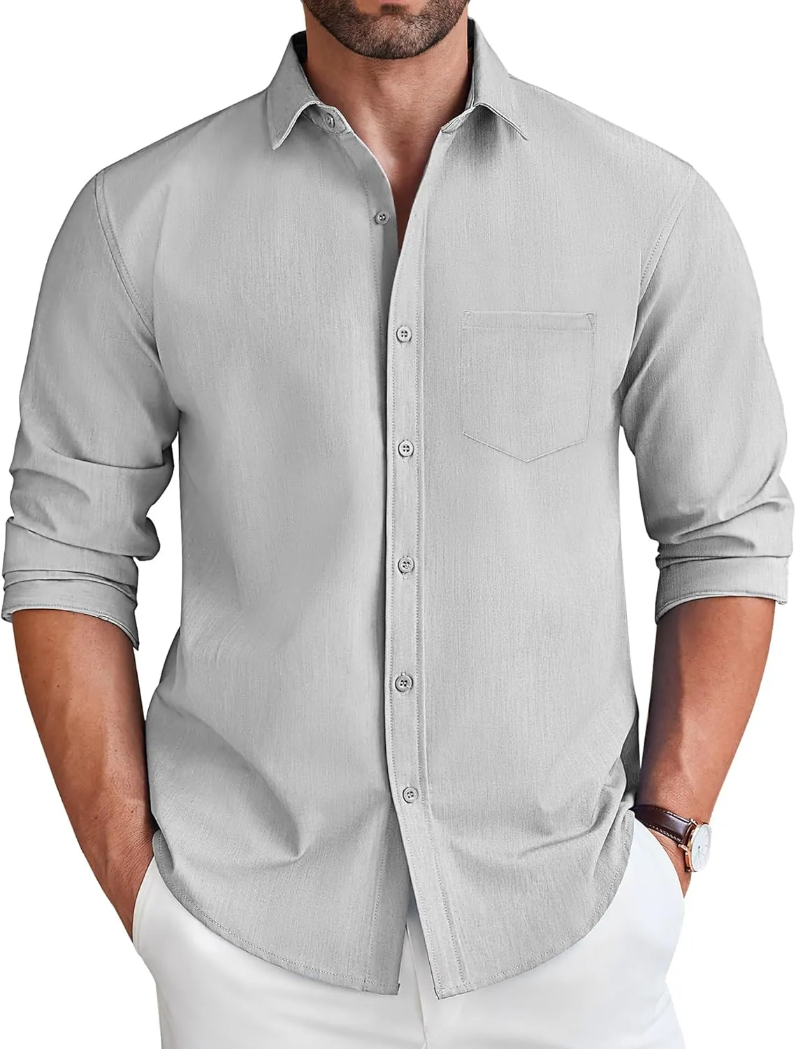 COOFANDY Men's Long Sleeve Button Down Shirt Wrinkle Free Untucked Dress Shirt Casual Denim Shirt