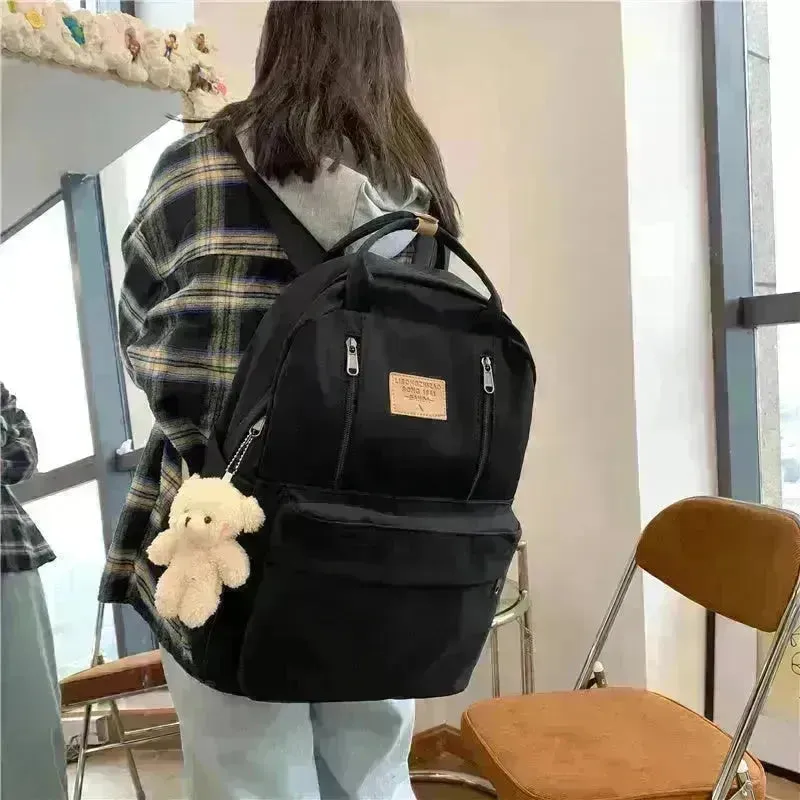 Cool Canvas Backpacks School Bag Double Zipper Bookbag
