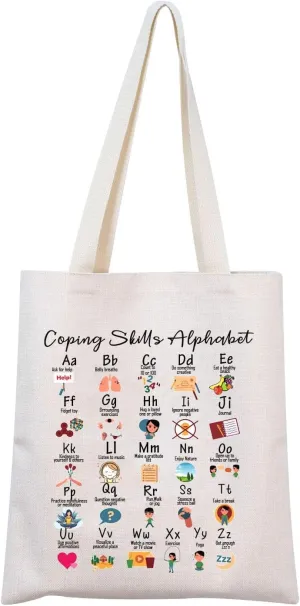 Coping Skills Alphabet Tote Bag Counselor Handbag Mental Health Awareness Bag Therapist Bag