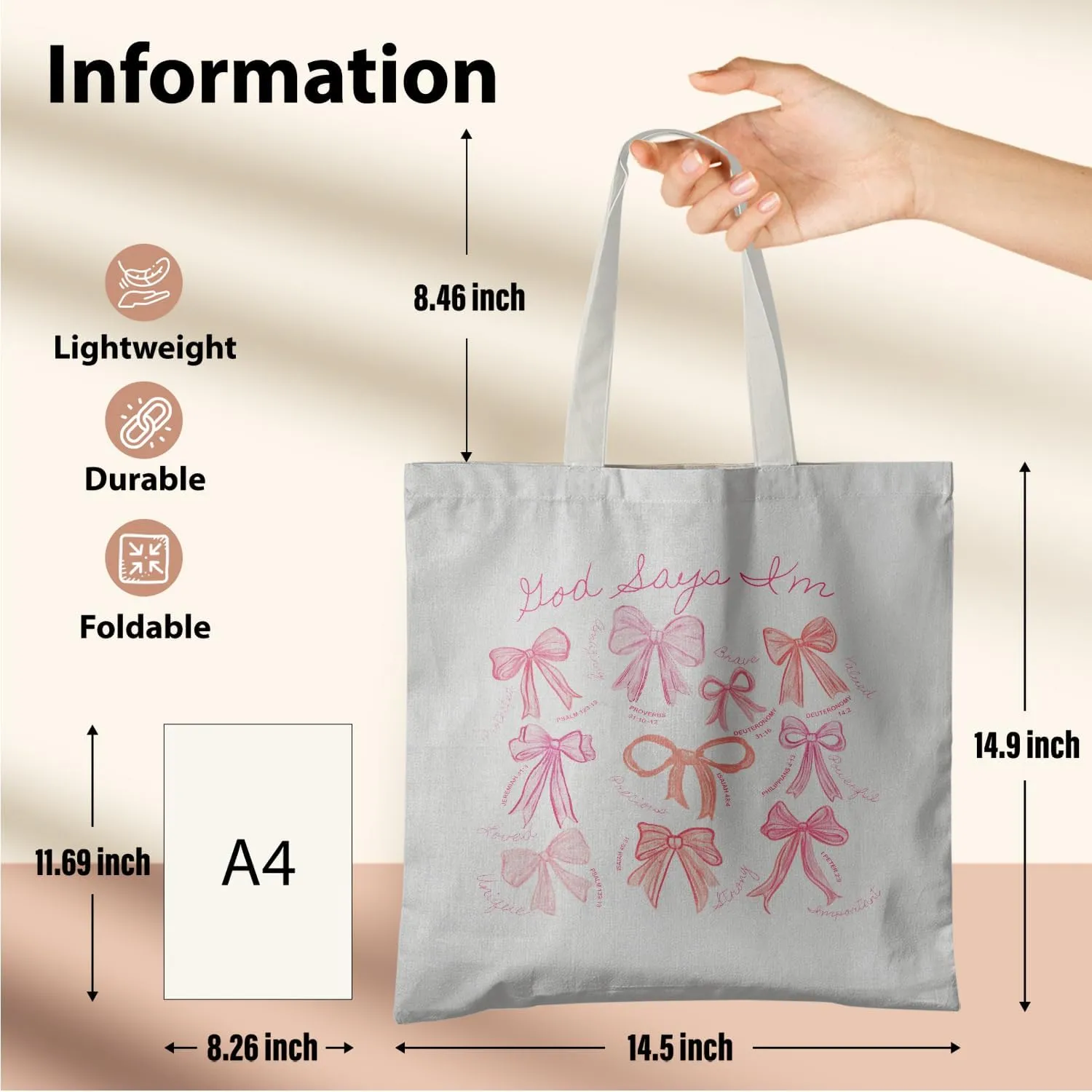 Coquette Bows Canvas Tote Bag, Shoulder Bag For Women, Reusable Tote Bag