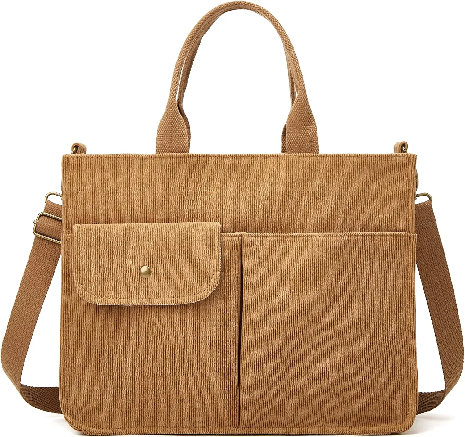 Corduroy Tote Bag for Women Girl Casual Shoulder Handbags Crossbody Bag with Zipper and Outer Pocket