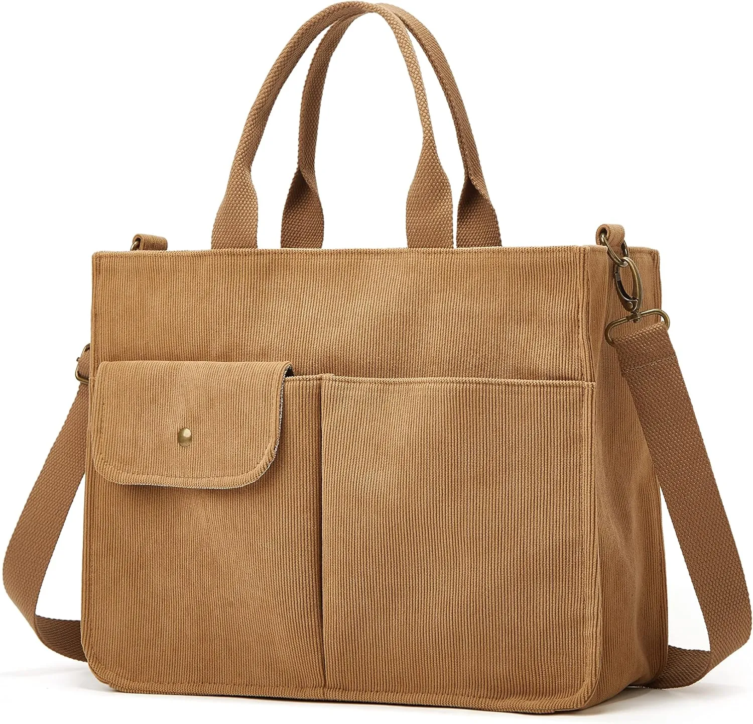 Corduroy Tote Bag for Women Girl Casual Shoulder Handbags Crossbody Bag with Zipper and Outer Pocket