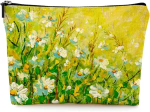 Cosmetic Bags for Women Cute Makeup Bag for Purse Canvas Travel Toiletry Bag Funny Zipper Pouch-Daisy Oil Painting Makeup Bags