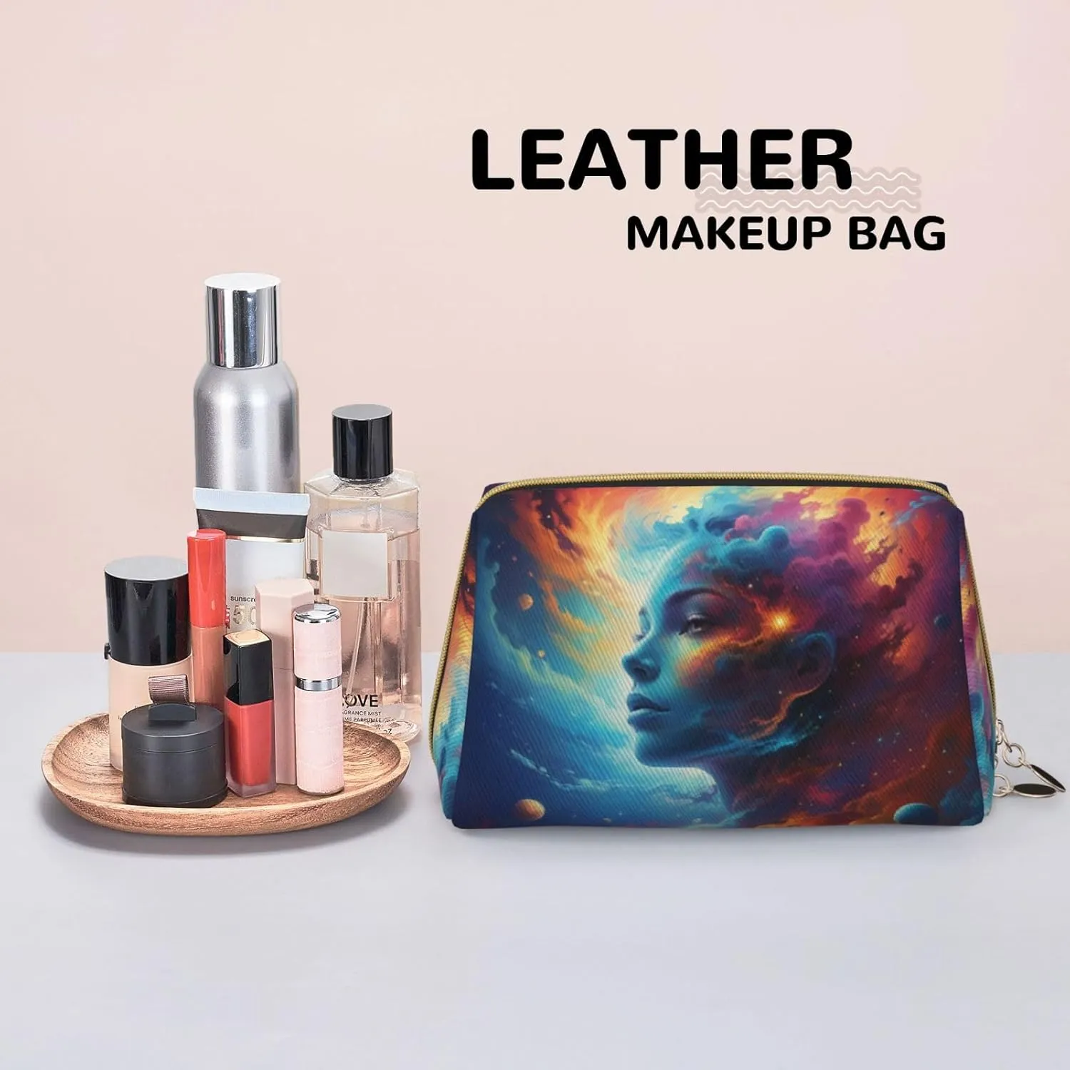 Cosmic Canvas Printed Small Makeup Bag,Travel Cosmetic Bag Purse with Zipper,Water-resistant Makeup Organizer Bag for Women