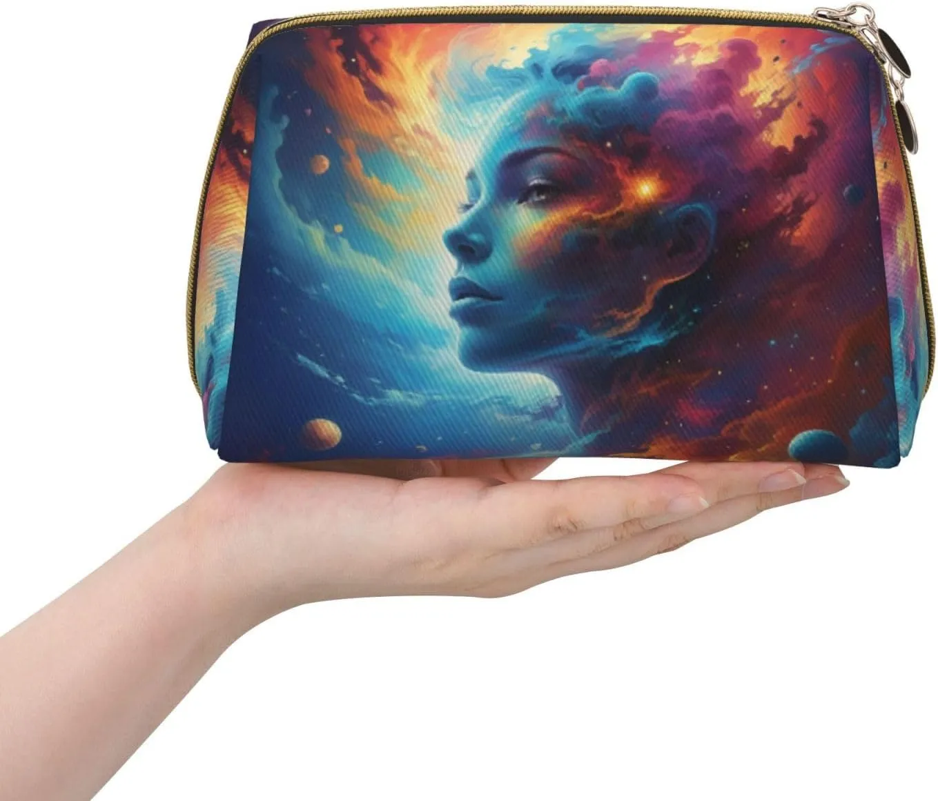 Cosmic Canvas Printed Small Makeup Bag,Travel Cosmetic Bag Purse with Zipper,Water-resistant Makeup Organizer Bag for Women