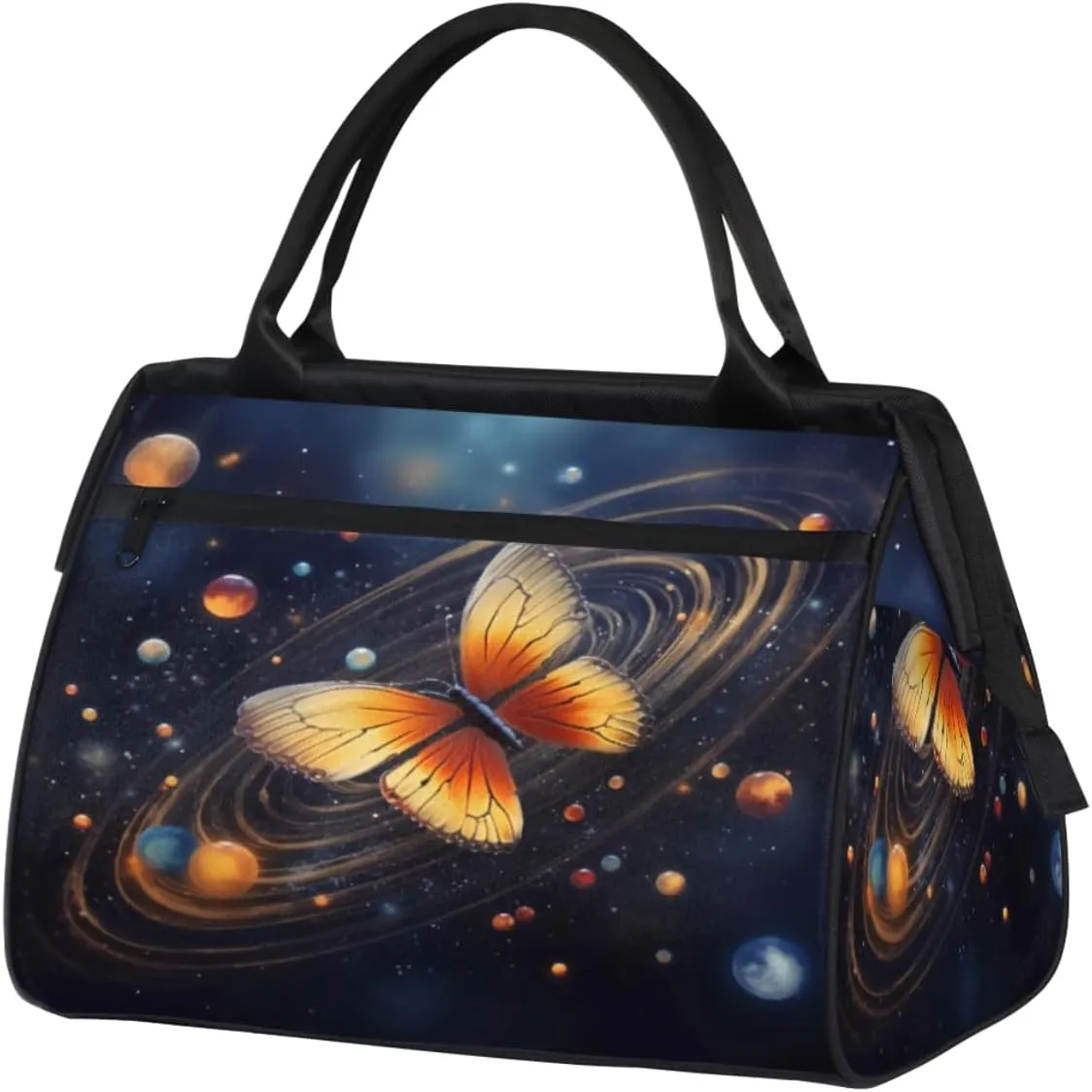 Cosmic Planet Butterfly Gym Bag for Women Men, Travel Sports Duffel Bag with Trolley Sleeve, Waterproof Sports Gym Bag Weekender Overnight Bag Carry On Tote Bag for Travel Gym Sport