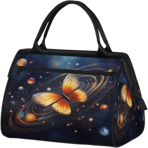 Cosmic Planet Butterfly Gym Bag for Women Men, Travel Sports Duffel Bag with Trolley Sleeve, Waterproof Sports Gym Bag Weekender Overnight Bag Carry On Tote Bag for Travel Gym Sport