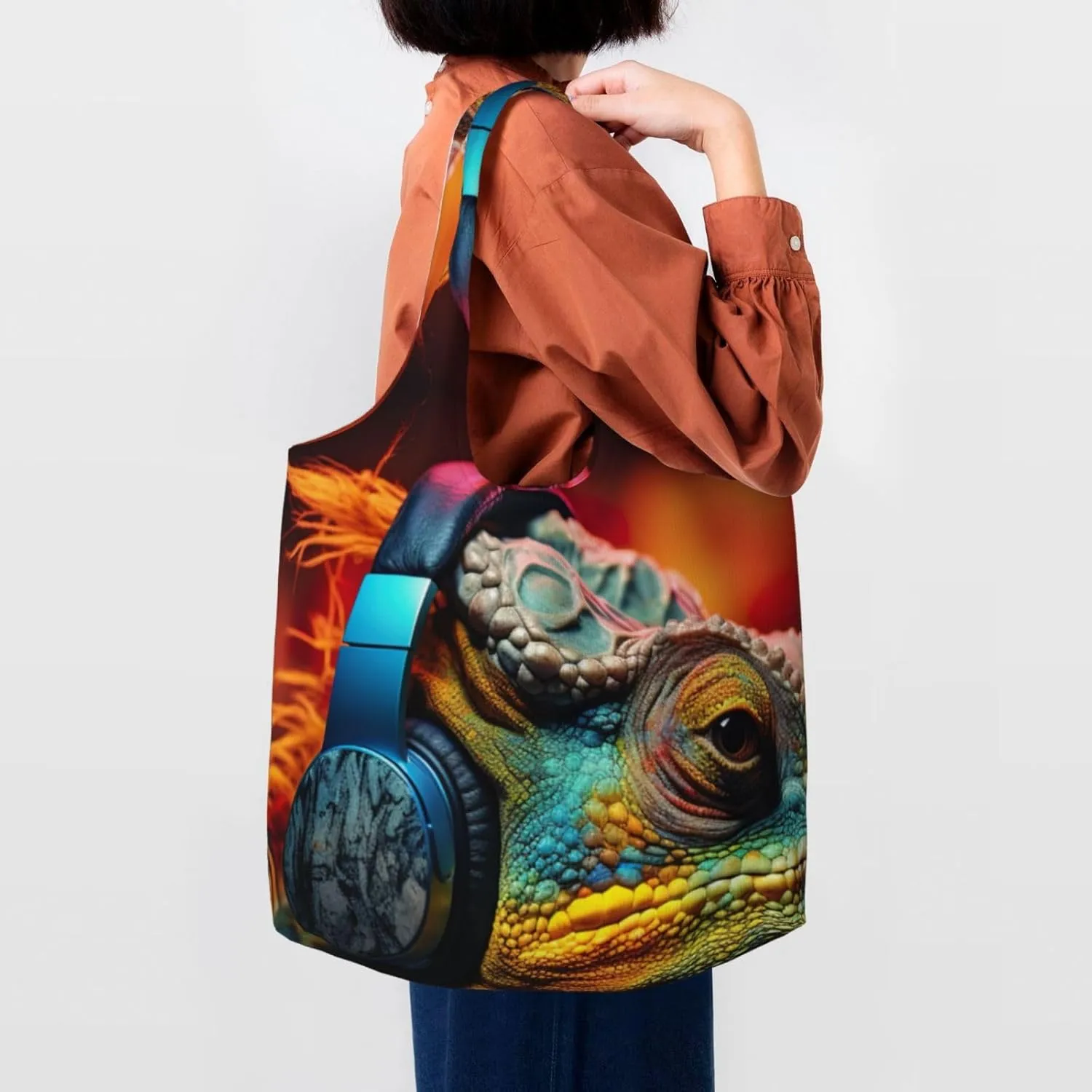 Couple Parrots Olive Canvas Tote Bag Reusable Grocery Bag Canvas Shopping Bag For Mom Grandma
