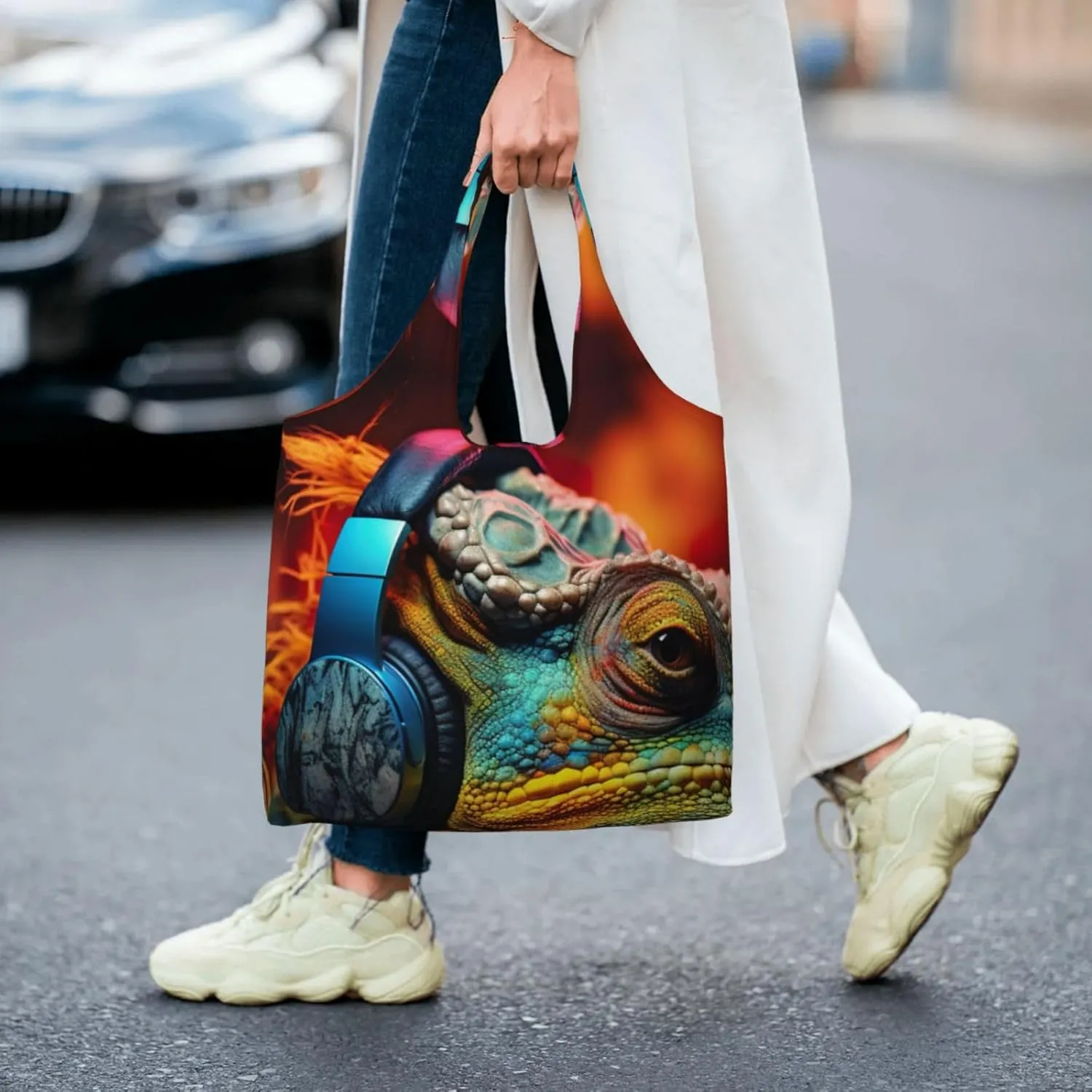 Couple Parrots Olive Canvas Tote Bag Reusable Grocery Bag Canvas Shopping Bag For Mom Grandma