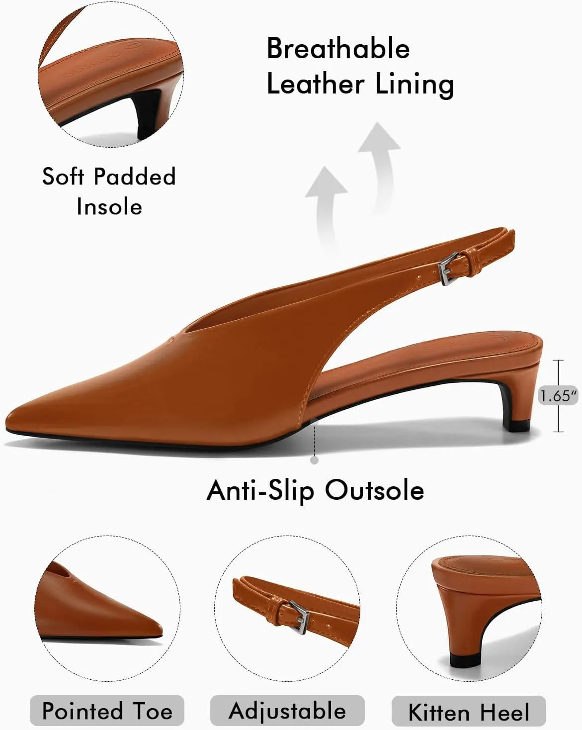 Coutgo Womens Low Kitten Heels Slingback Closed Pointed Toe V-Cut Business Work Pumps Dress Shoes