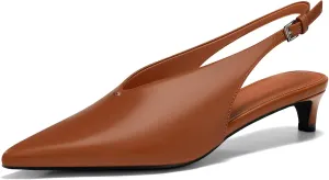 Coutgo Womens Low Kitten Heels Slingback Closed Pointed Toe V-Cut Business Work Pumps Dress Shoes