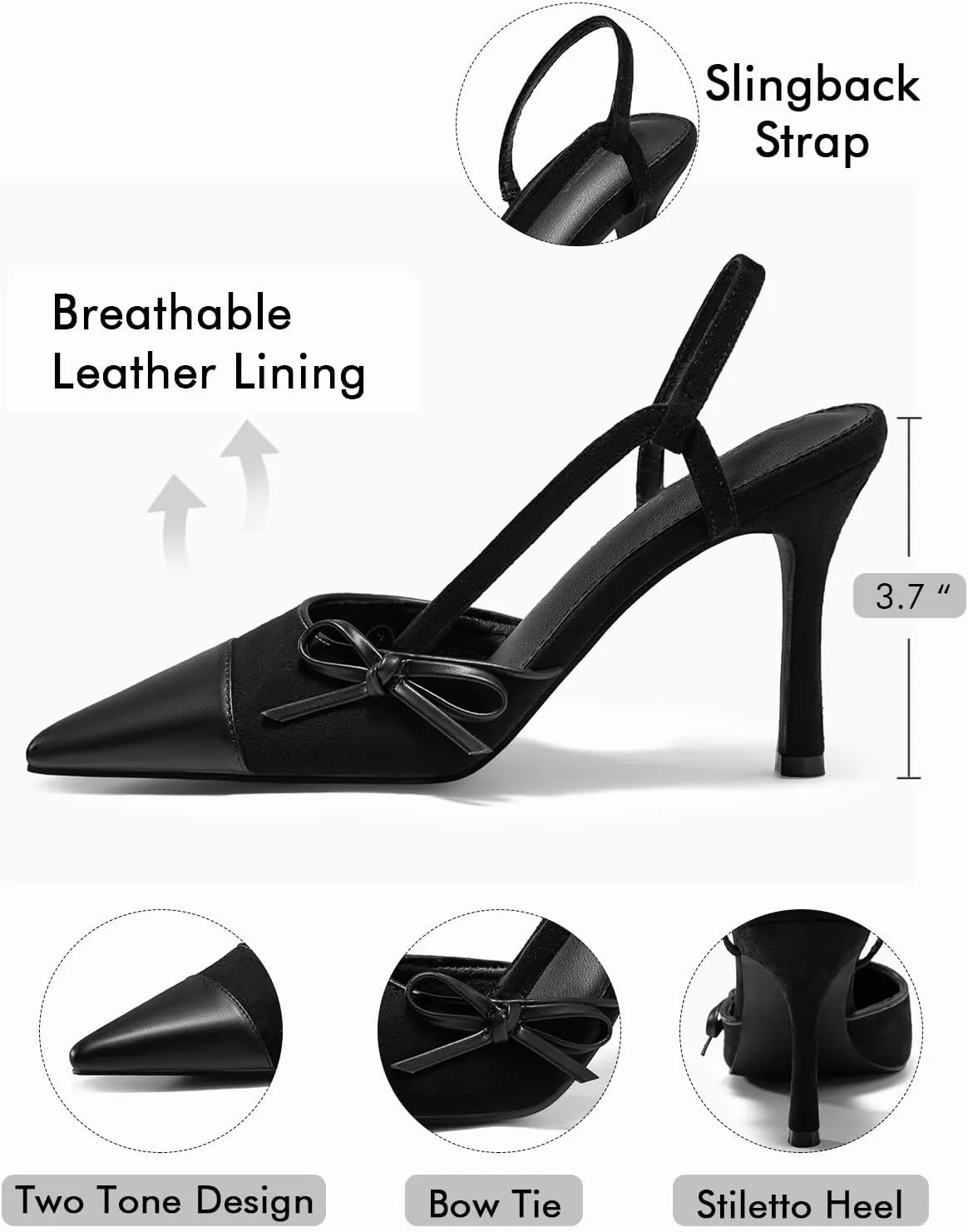 Coutgo Womens Slingback High Heels Bow Tie Closed Pointed Toe Sexy Stiletto Two Tone Dress Pumps Shoes