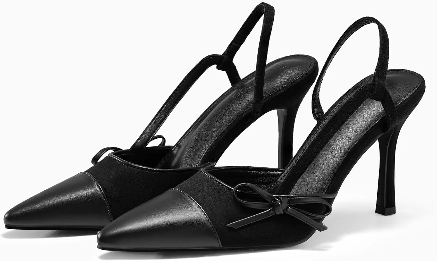 Coutgo Womens Slingback High Heels Bow Tie Closed Pointed Toe Sexy Stiletto Two Tone Dress Pumps Shoes
