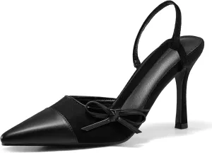 Coutgo Womens Slingback High Heels Bow Tie Closed Pointed Toe Sexy Stiletto Two Tone Dress Pumps Shoes