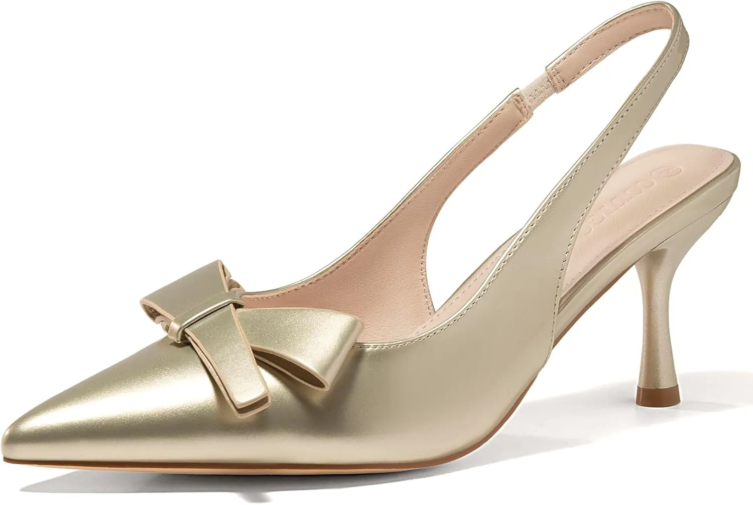 Coutgo Womens Slingback Kitten Heels Bow Closed Pointed Toe Pumps Slip on Office Work Dress Shoes