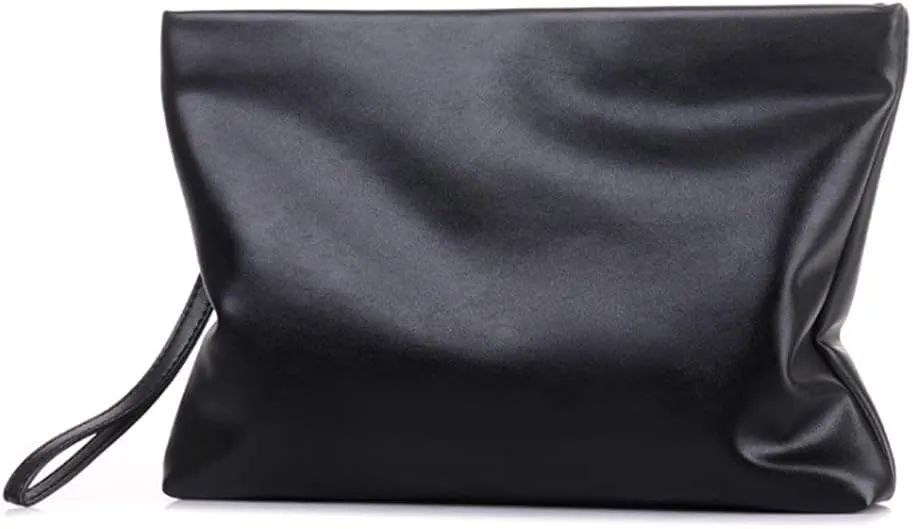 Cowhide Mens Clutch Bag Handbag Soft Leather Zipper Long Wallet Business Envelope Bag Phone Holder Men's Large Capacity Folder Bag (Large)