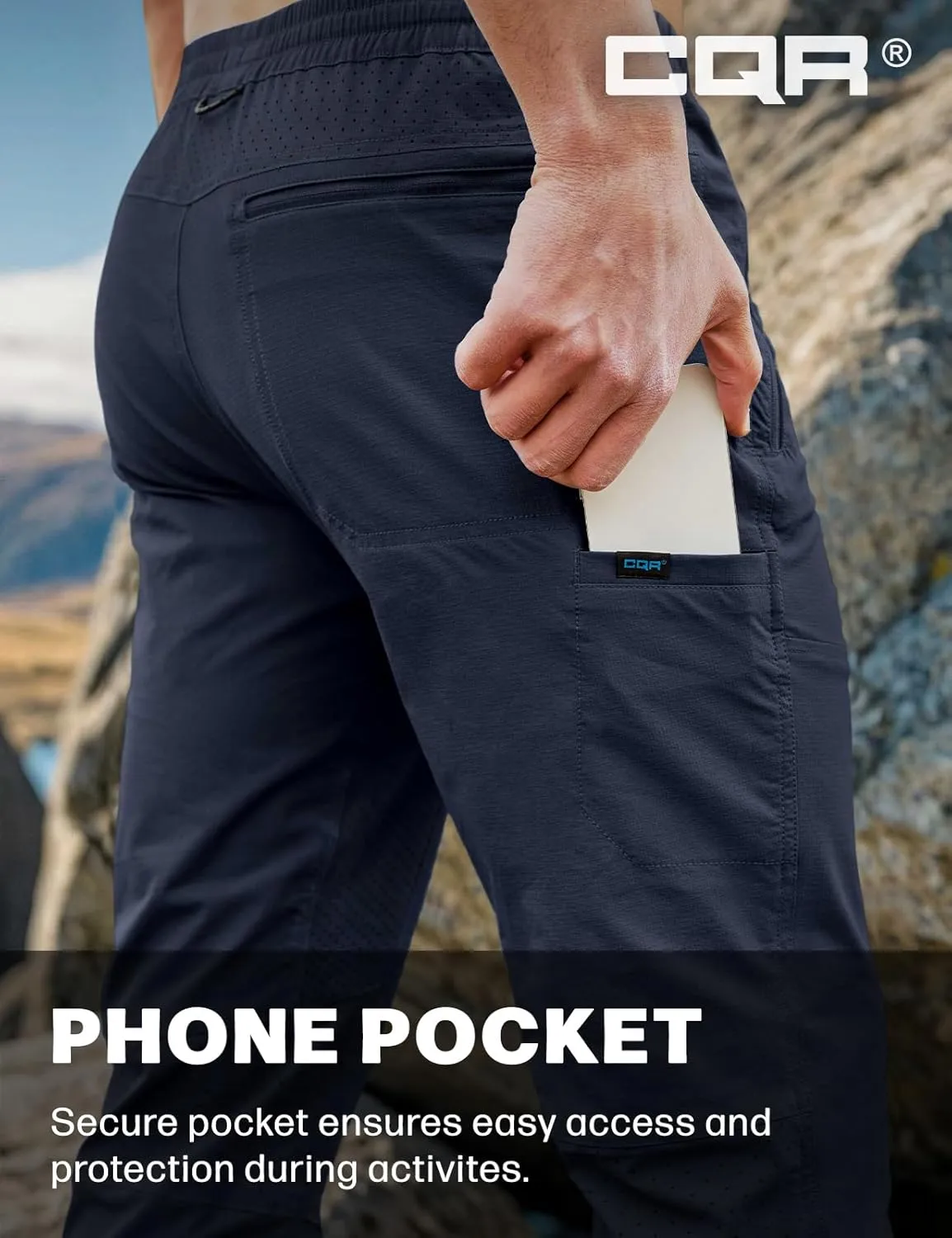 CQR Men's Lightweight Vent Hiking Pants, Water-Resistant & Breathable Sports Outdoor Athletic Pants with Elastic Waist