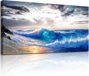 crmotu Ocean Wave Wall Art, Beach Landscape Large Artwork, Nature Coastal Scenic Paintings Canvas Prints, Seascape Pictures Wall Decor Living Room Bedroom Modern Office Decorations 20x40inch
