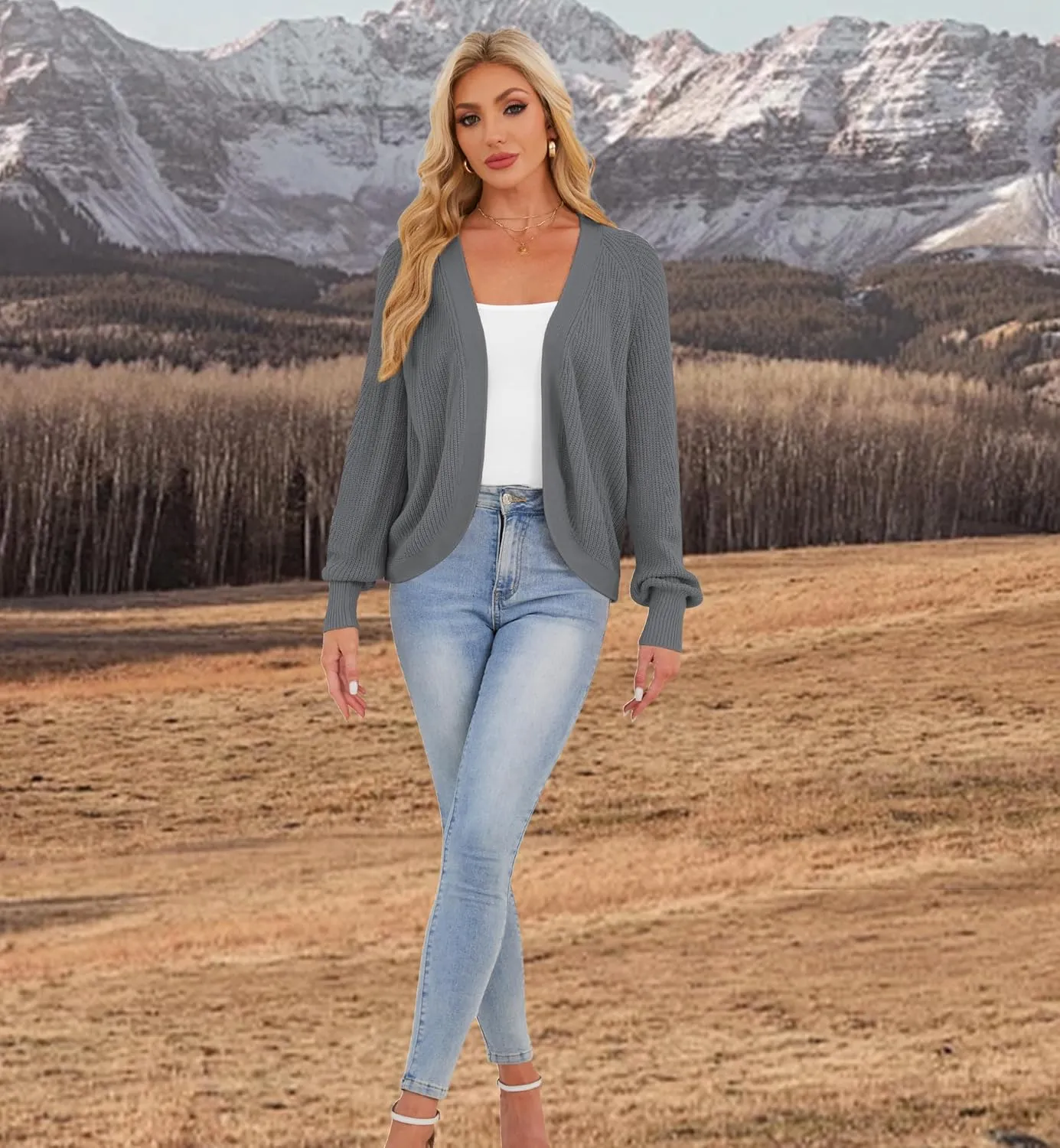 Cropped Cardigan Sweaters for Women Trendy Chunky Cable Knit Soft Cute Loose Sweaters Coats for Casual