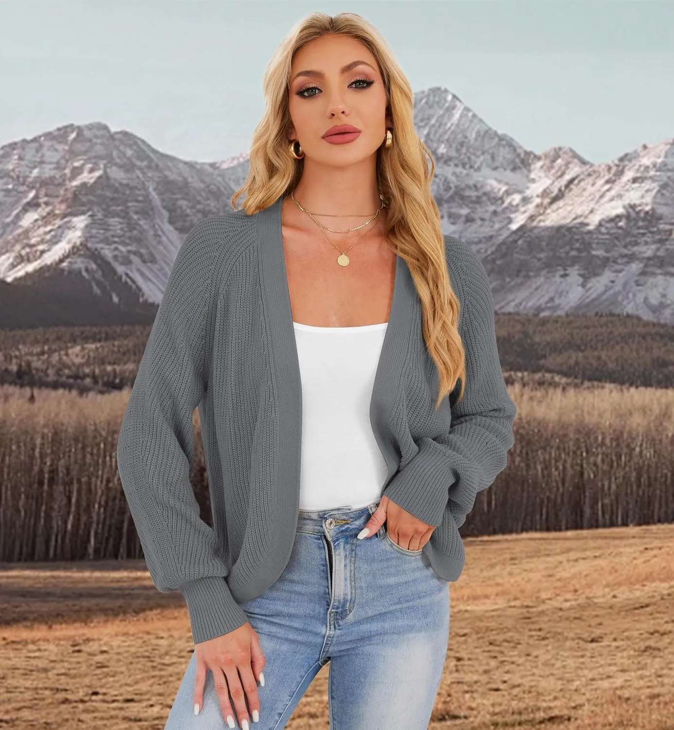 Cropped Cardigan Sweaters for Women Trendy Chunky Cable Knit Soft Cute Loose Sweaters Coats for Casual