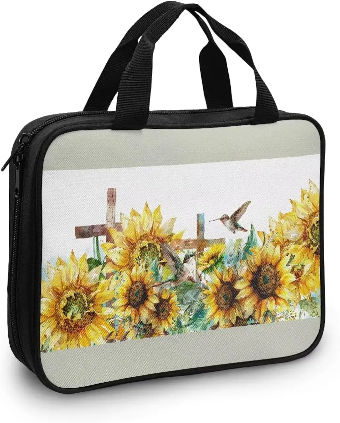 Cross Floral Pattern Bible Cover - Polyester Bible Cover Case for Women - Bible Carrier Small Bible Cover with Handle