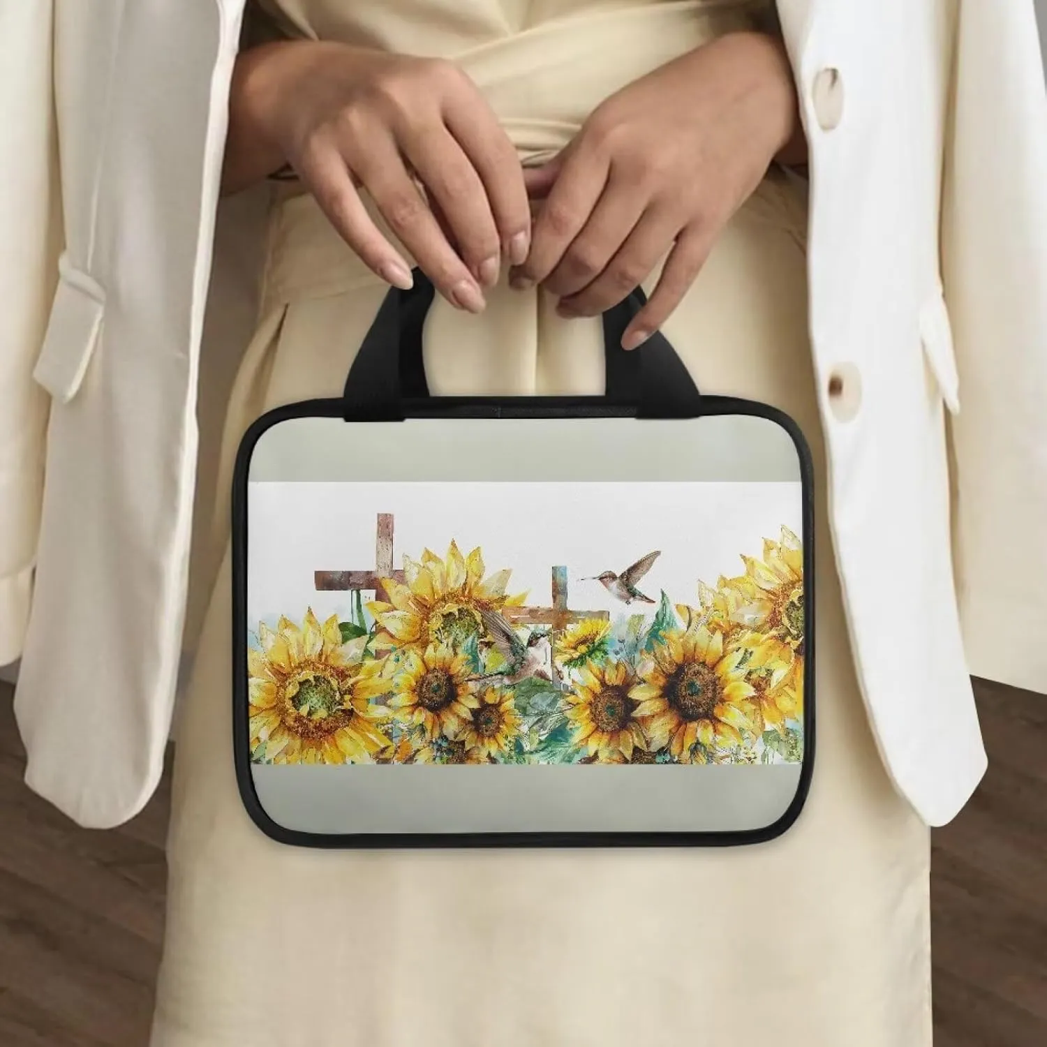 Cross Floral Pattern Bible Cover - Polyester Bible Cover Case for Women - Bible Carrier Small Bible Cover with Handle