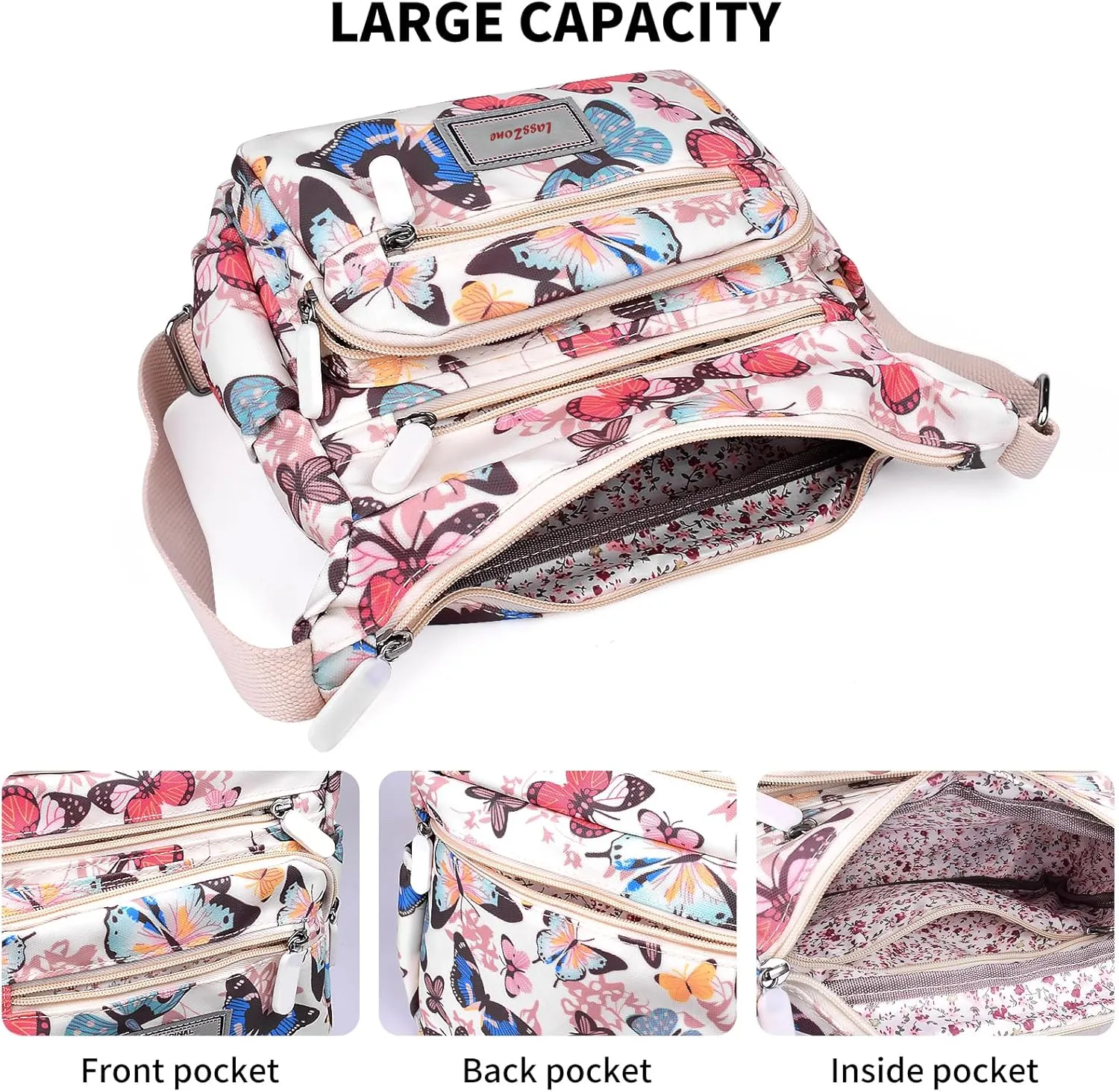 Crossbody Bag for Women Waterproof Nylon Shoulder Handbags Multi Pocket Casual Messenger Bag Floral Travel Purse