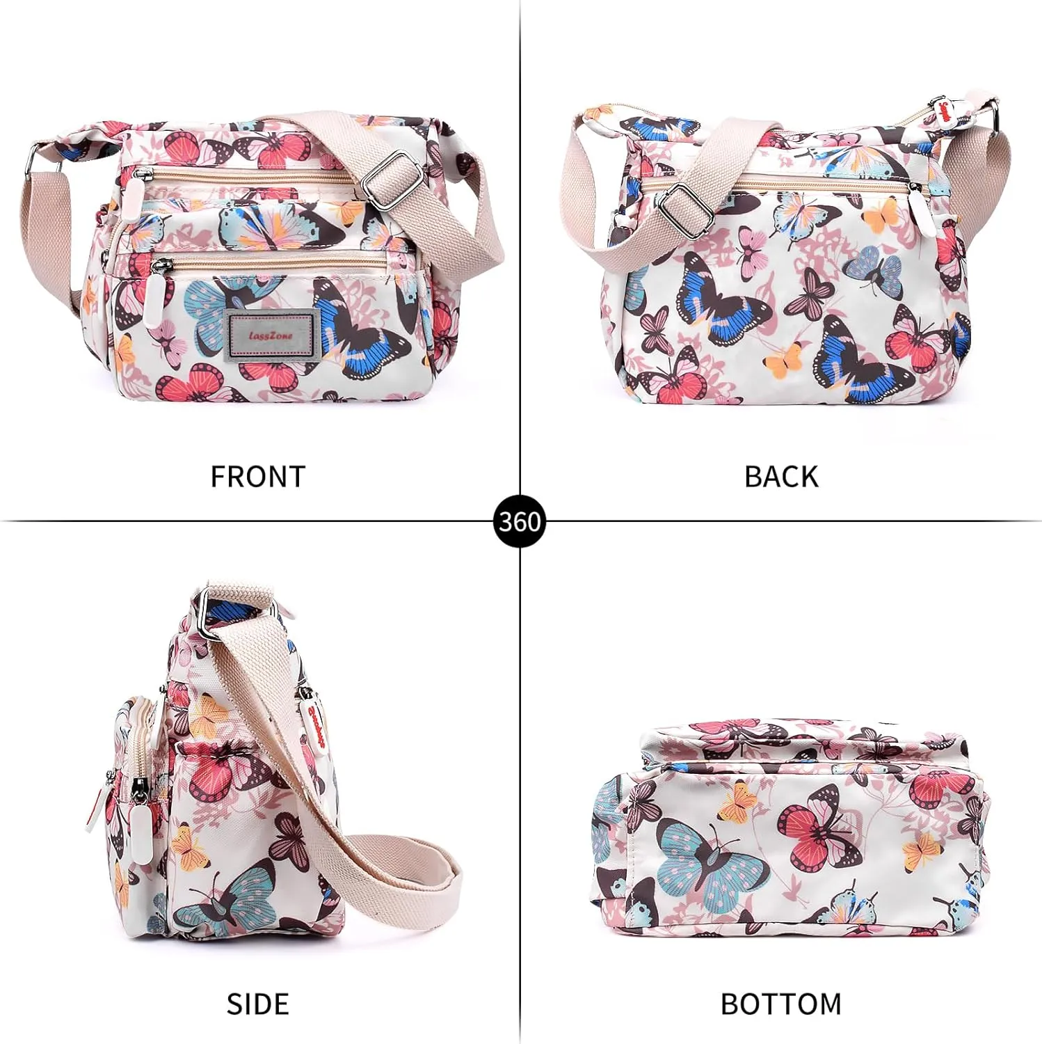 Crossbody Bag for Women Waterproof Nylon Shoulder Handbags Multi Pocket Casual Messenger Bag Floral Travel Purse
