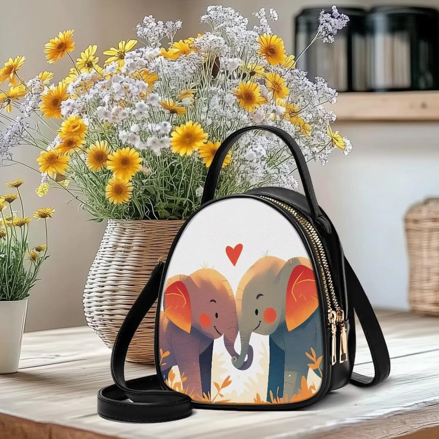 Crossbody Bag Phone Purse Handbag for Women, Dog Couple Print Shoulder Travel Purse, Animals Sling Bag PU Leather