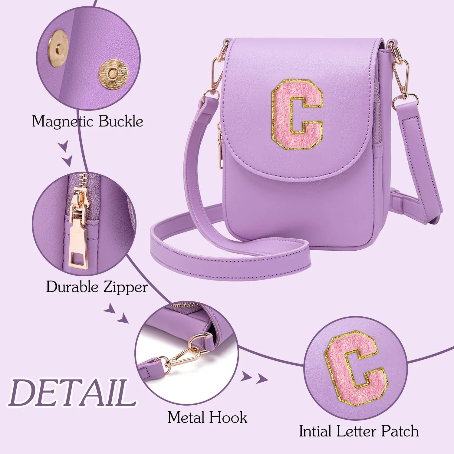 Crossbody Purse for Teen Girls Small Initial Cell Phone Toddler Purse Leather Triple Compartment Crossbody Bags
