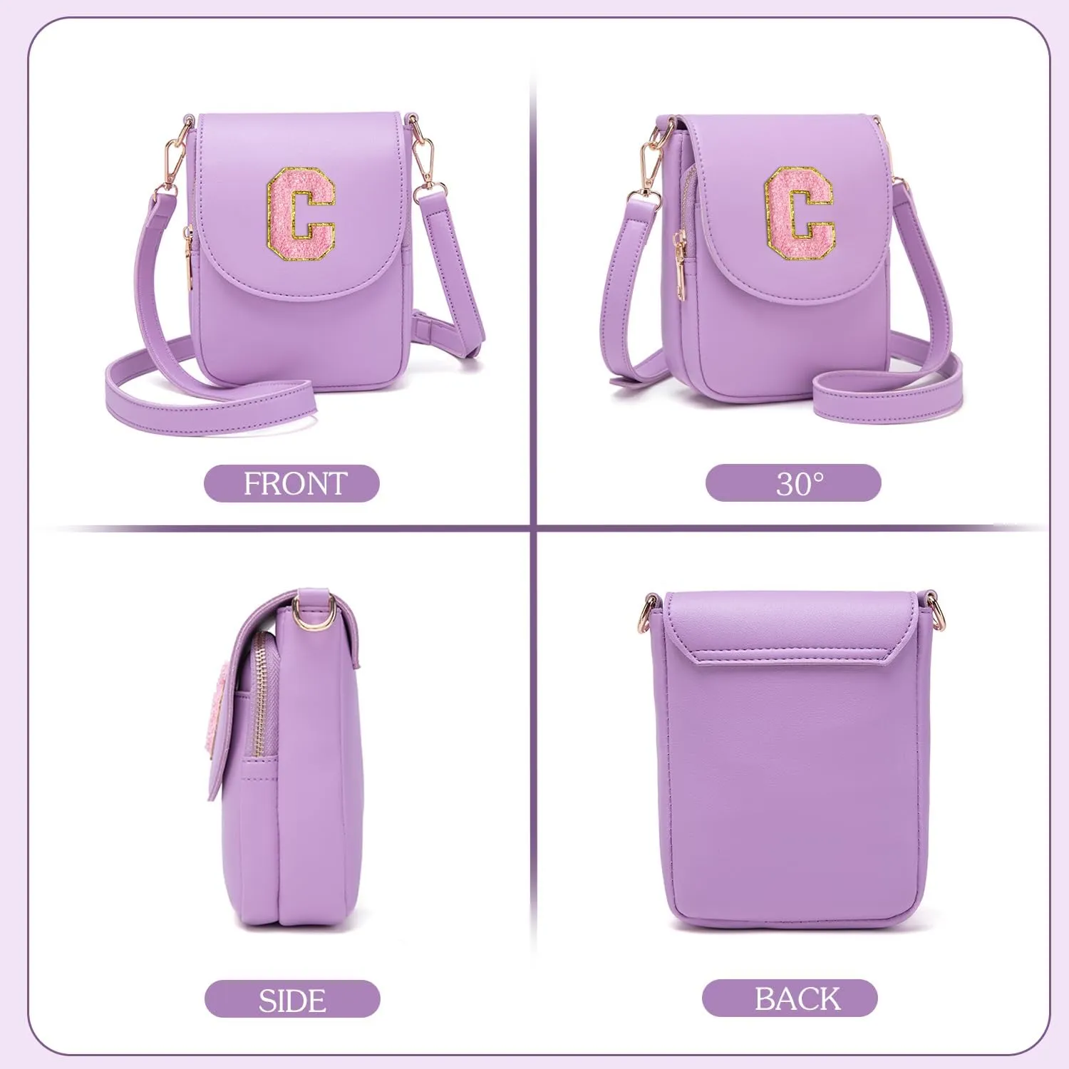 Crossbody Purse for Teen Girls Small Initial Cell Phone Toddler Purse Leather Triple Compartment Crossbody Bags