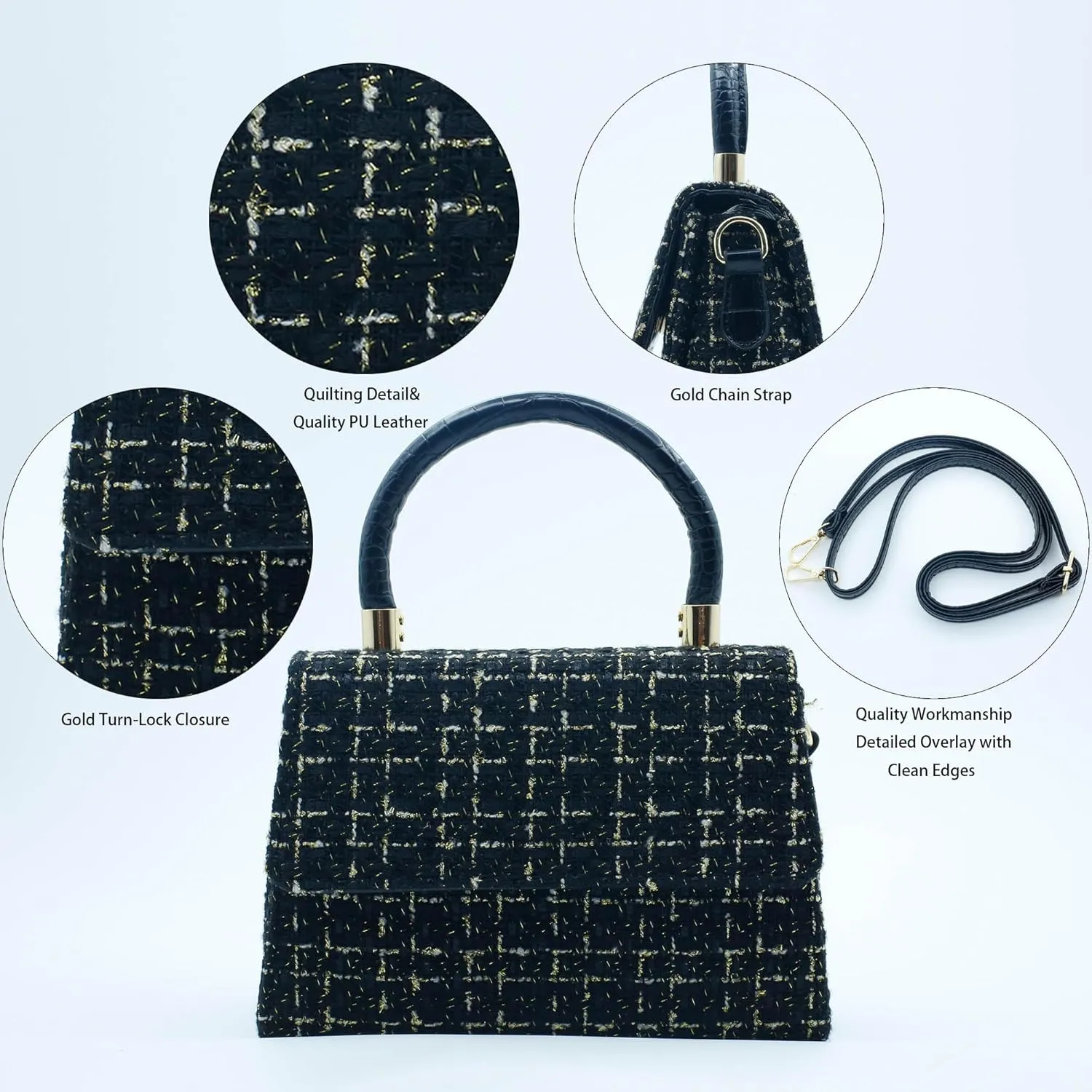 Crossbody Shoulder Bag for Women, Fashion Tweed Top-Handle Small Purses Handbags Evening Bag Satchel Shoulder Bags