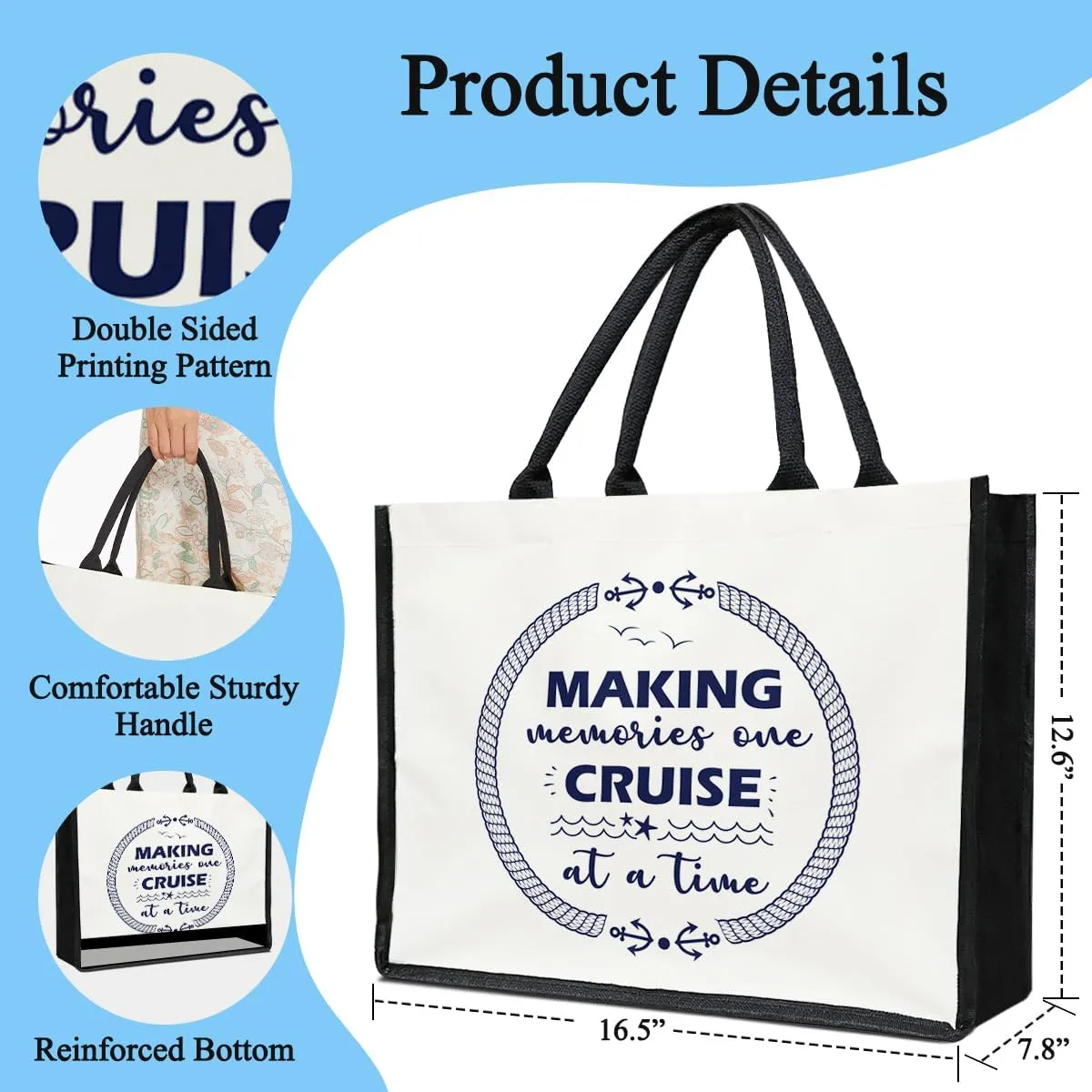 Cruise Bag, Cruise Gifts For Women, Canvas Tote Bag for Women, Reusable Grocery Shopping Handbag -24