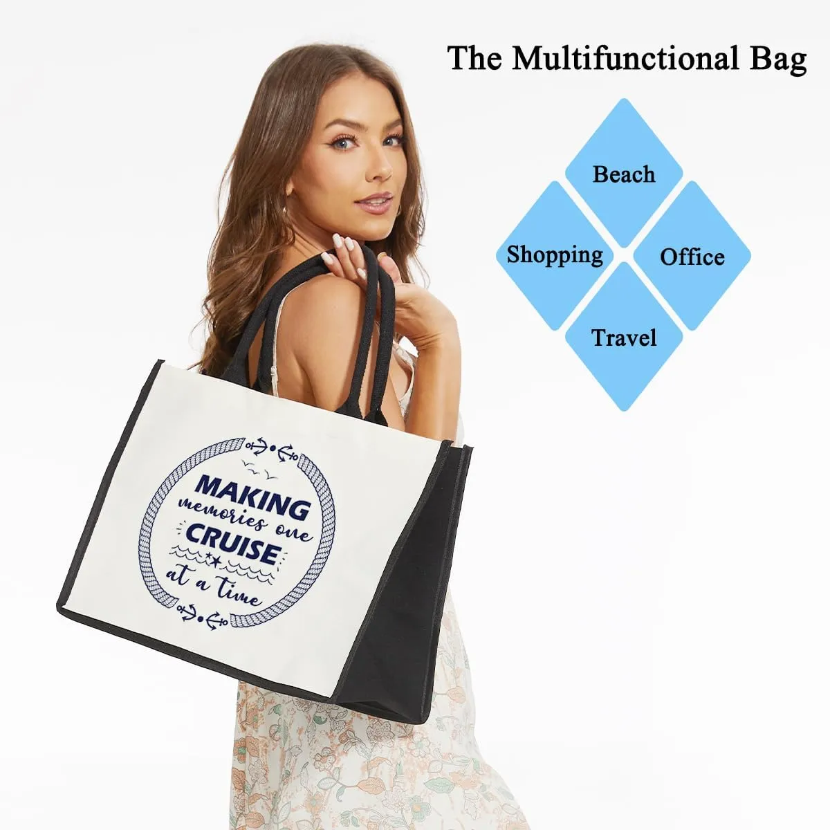 Cruise Bag, Cruise Gifts For Women, Canvas Tote Bag for Women, Reusable Grocery Shopping Handbag -24