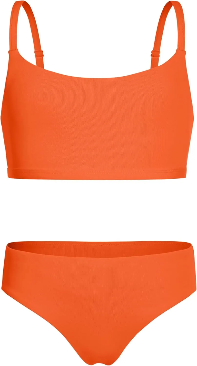 CRZ YOGA Girls Swimsuit 2 Piece Bikini Set - Scoop Neck Adjustable Straps Padded Tops and Bottoms Beach Sports Bathing Suit